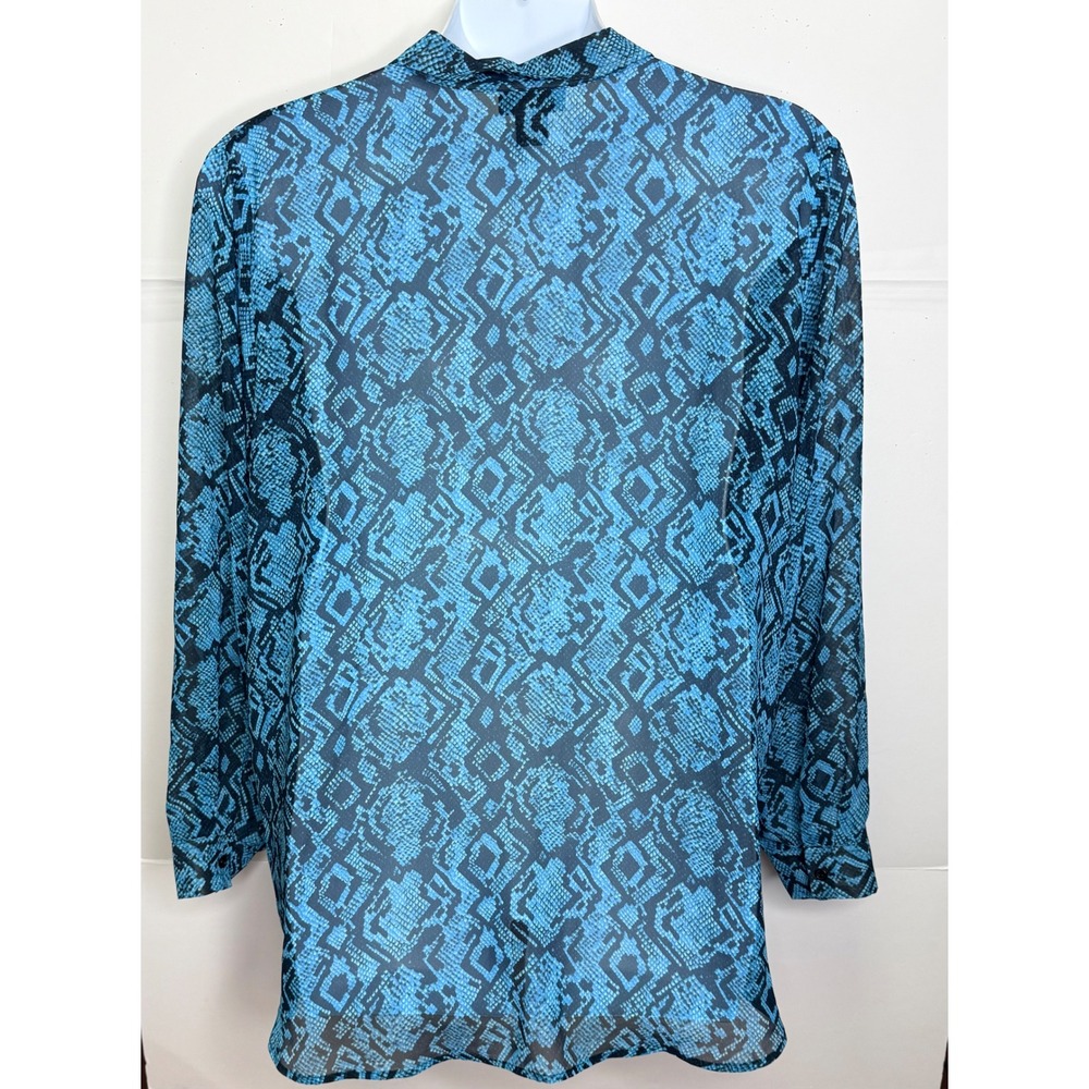 Venezia Jeans Button Down Blouse Womens 22/24 Blue Snakeskin Sheer Boho Office - Picture 2 of 6